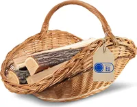Creative Home Holztrage Kaminholzkorb Kaminkorb Tragekorb | 67 x 41 x 43 cm | Aufbewahrung Oval Holzkorb Weidenkorb für Kaminholz