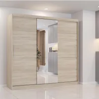 Schwebetürenschrank Kleiderschrank Schrank Schlafzimmer 233 cm Sonoma/Sonoma mit Spiegel - Astra