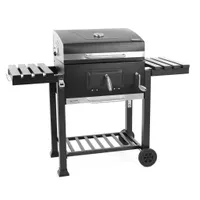 HECHT California Holzkohlegrill mit Deckel | Flaschenöffner | Thermometer | Transporträder | Warmhalterost