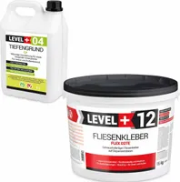 Fertig Flexkleber 15kg + Tiefengrund 5L Dispersionkleber Weiß Steinkleber SET207