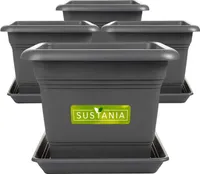Großer Pflanzkübel 48x48 für Außen 4er Set - Wetterfester Blumentopf & Pflanztopf Premium, Ideal Übertopf mit Entwässerung, Anthrazit