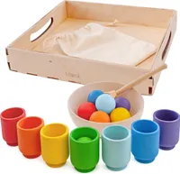 Ulanik Regenbogen Bälle in Tassen Montessori Spielzeug Holz Sorter Spiel 7 Bälle 30mm Alter 1+ Farbe Sortierung und Zählen Vorschule Lernen Bildung