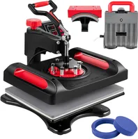 SucceBuy 12 x 15 Zoll Wärmepresse, 360° drehbar, wegschwenkbar, rot, 5-in-1-Sublimationsdrucker, 1000 W, Doppelrohrheizung, DIY-Becher, T-Shirts, Kappen