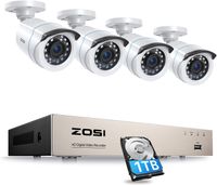 ZOSI 8CH H.265+ 1080P DVR Überwachungssystem mit 1TB Festplatte und (4) 2MP Außen Video Kamera Set, 24M IR Nachtsicht