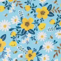 Geschenkpapier Bienen & Blumen Motiv 70cm x 2m Rolle Hellblau / Gelb