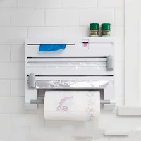 Küchenrollenhalter, 5-in-1 Wandrollenhalter, Küchenrollen Frischhaltefolie Alufolienspender, Kunststoff, Ohne Bohren, Weiß