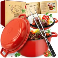KRUSTENZAUBER Gusseisen Topf [inkl. Fleischgabel] - Hochwertiger 26cm Schmortopf backofengeeignet - Idealer Bräter mit Deckel , Kochtopf Induktion, Emaille , Bratentopf Cast Iron