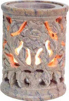 Indische Duftlampe, ätherisches Öl Diffusor, Teelicht Halter für Aromatherapie, Aromalampe aus Speckstein - Rund Blüte 4, Creme-weiß, 8*6*6 cm, Duftlampen & Öllampen