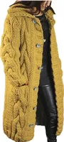 ASKSA Damen Strickjacke Grobstrick Casual Sweater Cardigan mit Knoepfen Oversize Strickcardigan, Gelb, 2XL