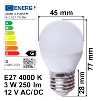 LED Lampe E27 12V 3W A+ kaltweiß 250lm 4000K Birne Energiesparlampe 12 Volt