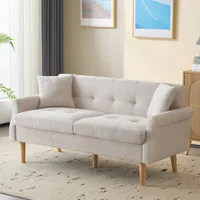 2-osobowa sofa Merax z grubymi poduszkami, drewnianymi nóżkami i podłokietnikiem, 162x74x77 cm, sofa tapicerowana tkaniną szenilową do salonu/sypialni
