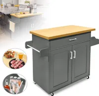 LZQ Küchenwagen mit Rollen, Mobile Servierwagen Beistellwagen Rollwagen mit Handtuchhalter, Gewürzboard und Schublade Getränkewagen für Büro, 115x36x90cm, Grau