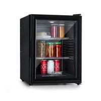 Klarstein Brooklyn 42 Mini-Kühlschrank mit Glastür, kompakt, freistehend, Thermoelektrisches Kühlsystem, 42 Liter, 12 - 18 °C, Auto DeFrost,, Innenraum: schwarz, schwarz