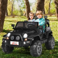 COSTWAY 12V 2 Sitzer Kinderfahrzeug Jeep, 3 Gang Elektroauto 2,5-4 km/h, ab 3 Jahren (Schwarz)