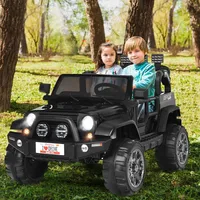 COSTWAY 12V 2 Sitzer Kinderfahrzeug Jeep, 3 Gang Elektroauto 2,5-4 km/h, ab 3 Jahren (Schwarz)