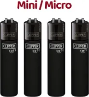 4 Micro / Mini Clipper Reibradfeuerzeuge soft schwarz