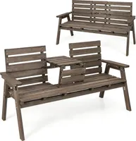 GOPLUS Gartenbank mit klappbarem Tisch, Sitzbank 2-3 Sitzer, Balkonbank mit Armlehnen & Rückenlehne, bis 320kg belastbar, Parkbank Holzbank Outdoor für Garten, Balkon & Terrasse, 160 x 64 x 86 cm