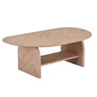 HOME DELUXE Couchtisch Oval LIARA - 131 x 82 x 13 cm - Fishbone Oak | Wohnzimmertisch, Beistelltisch