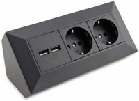 2-Fach Steckdosenblock+ 2X USB,anthrazit 250V/ 16A, Aufbaumontage