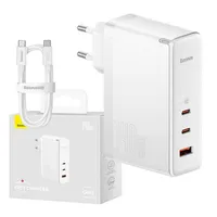 Baseus GaN5 Pro nástěnná nabíječka 2xUSB-C + USB, 140W (bílá)