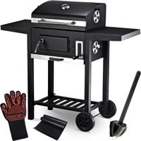 deluxe4home® Grillwagen XXL Holzkohlegrill mit Deckel I Grill Rollbar mit seitlicher Ablage I inkl. Grillhandschuh I Rollgrill Standgrill