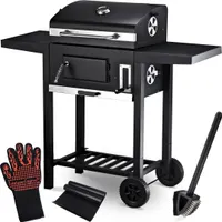 deluxe4home® Grillwagen XXL Holzkohlegrill mit Deckel I Grill Rollbar mit seitlicher Ablage I inkl. Grillhandschuh I Rollgrill Standgrill