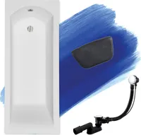 BADLAND Eckbadewanne Rechteck Badewanne SHEA 150x70 mit Ablaufgarnitur und Füßen + Badkissen Schwarz KODI | BADLAND SHEA