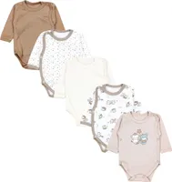 TupTam Baby Unisex Langarm Wickelbody im 5er Set , Farbe: Bärchen Sterne Beige, Größe: 62