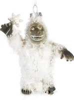BRUBAKER Yeti Weihnachtskugel aus Glas - Handbemalt - Christbaumschmuck Lustig - Schneeungeheuer Schneemonster - Deko Baumkugel Weiß