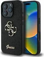 Guess, Hülle für iPhone 16 Pro Max mit Glitzer und Metall-Logo, Schwarz