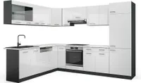 Vicco Eckküche R-Line, 227 x 287 cm , AP Marmor, Weiß Hochglanz/Anthrazit