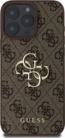 Guess, Etui na iPhone 16 Pro z metalowym monogramem i logo 4G, ciemnobrązowe