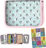 Federtasche Panda Federmappe Federmäppchen 22-teilig gefüllte Schüleretui Stifte und Pinsel inkl. Aufgabenheft Federbox Etui Stiftetasche Schlamper-Etui Schul-Etui
