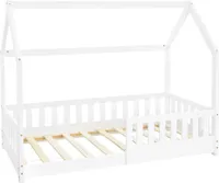 ML-Design Kinderbett 80x160 cm mit Rausfallschutz, Dach und Lattenrost, Weiß, Hausbett aus massivem Kiefernholz