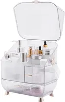 Organizér na make-up odolný proti prachu s držadlem na přenášení rtěnky 2 zásuvky pro třídění a skladování kosmetiky (bílý, průhledný)