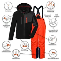 Kinderskianzug Jungen schwarz rot Gr. 128 wasserfest winddicht - Gr. 128