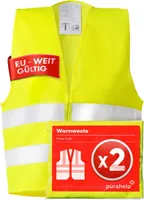 PURAHELP Warnwesten Auto 2er Set Europaweit gültig nach EN ISO 20471 - Reflektierende Warnweste Auto - Sicherheitsweste Auto Warnweste Gelb