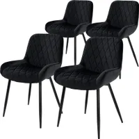 ML-Design 4er Set Esszimmerstühle mit Rücken- und Armlehnen, Schwarz, Samt Sitzfläche, Polsterstuhl mit Metallbeine