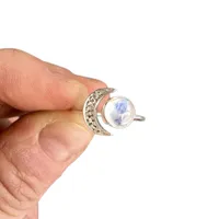 Klassischer versilberter Ring mit Mondstein, Sonne und Mond, Damenschmuck, Geburtstagsgeschenk-US 6