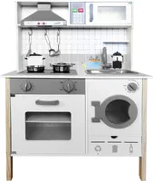 4iQ Spielküche Speilzeug Küche aus Holz für Kinder TinyChefs Weiß 65x30x93 cm mit Zubehör und Waschmaschine