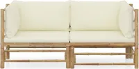 vidaXL 2dílná zahradní lehátková souprava s krémově bílými polštáři Bamboo