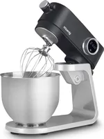 H.Koenig KM120 Professioneller Teigmischer, 800 W, 5 l Kapazität, 8 Geschwindigkeiten, 1,5 kg Teig, Liege- und beweglicher Kopf, Gebäck, Pizza und Brot, Edelstahl, Grau und Schwarz