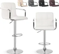 MIADOMODO® Barhocker - 2er, Höhenverstellbar, Rückenlehne, Fußstütze, 360 Grad, Stahl - Barstuhl, Tresenhocker, Küchenstühle, mit Armlehne, Weiß