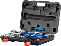 SucceBuy Hydraulická súprava nástrojov na drážkovanie, 45° dvojitý nástroj na drážkovanie pre 3/16"-1/2", súprava na opravu bŕzd s frézou na rúry, odihlovač, 32-dielny nástroj na medené rúry