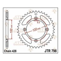 Kettenrad JT Sprockets 428 44Z Innendurchmesser 100mm Lochkreis 120mm für Suzuki RM, Yamaha YZ L 80 / 85 ccm Bj. 1982 - 2022