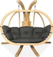 KONSIMO Dřevěné závěsné křeslo s rámem pro dvě osoby "CALLISTO", tmavě šedé, dřevo, moderní design, 240x183x137 cm