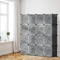 Jayseuw Šatní skříň s 16 přihrádkami Sada polic pro kutily Policový systém VŠ: 140x140x35cm Kombinovaná šatní skříň PP panely Šatní skříň se 2 věšáky na kabáty