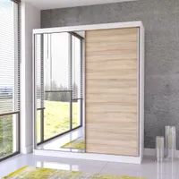 Schwebetürenschrank Kleiderschrank Schrank 183 cm Weiss/Sonoma mit Spiegel Bella 03