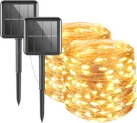 BRAINZAP 2 Stück LED Solar Draht Lichterkette IP65 Außen Garten Outdoor 12m Warmweiß Party Weihnachten 100 LEDs