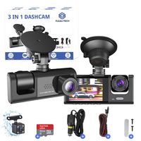 Fleau Tech Dashcam do auta 3 v 1 - Přední a zadní kamera - Detekce pohybu a parkovací pozice - G-senzor - Full HD - 170° širokoúhlý objektiv - Záznam ve smyčce - Micro SD karta 32 GB